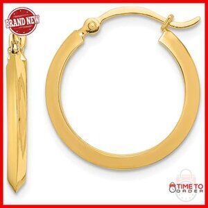 14k Gold Knife-Edge Hoop Earrings 18mm-47mm Wire & Clutch Closure